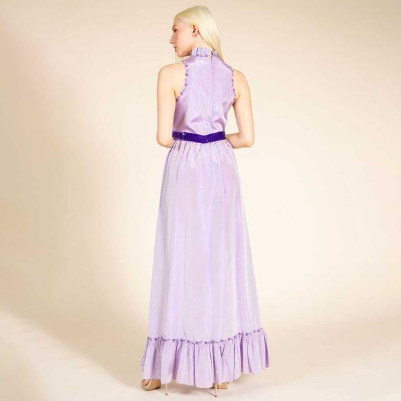 1960's Lavender Taffeta Empire Waist Gown Sz 0/2 - Picture 5 of 8